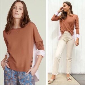 Veronica Beard Sionne Miced Media Pullover Sweater - Camel and Pink - Size Large